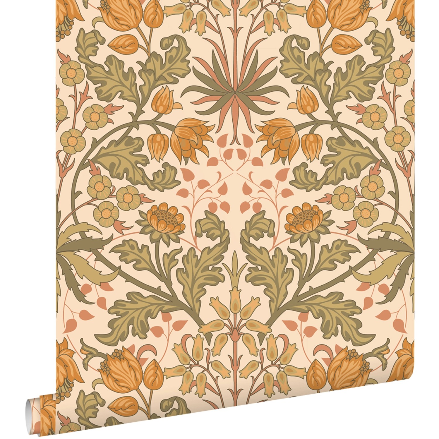 ESTAhome Tapete Blumenmuster im Jugendstil Dunkelorange und Graugrün 50 x 9 günstig online kaufen