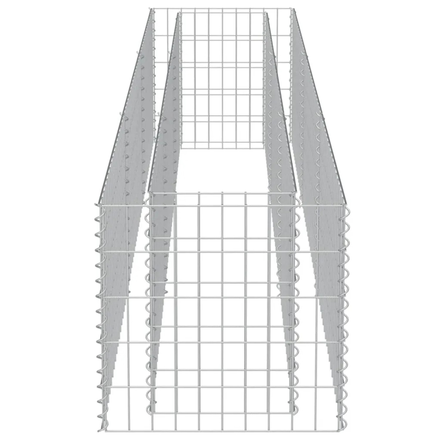 Leere, silberne Gabionen-Hochbeet-Stahlkonstruktion 270x50x50 cm für den Garten.