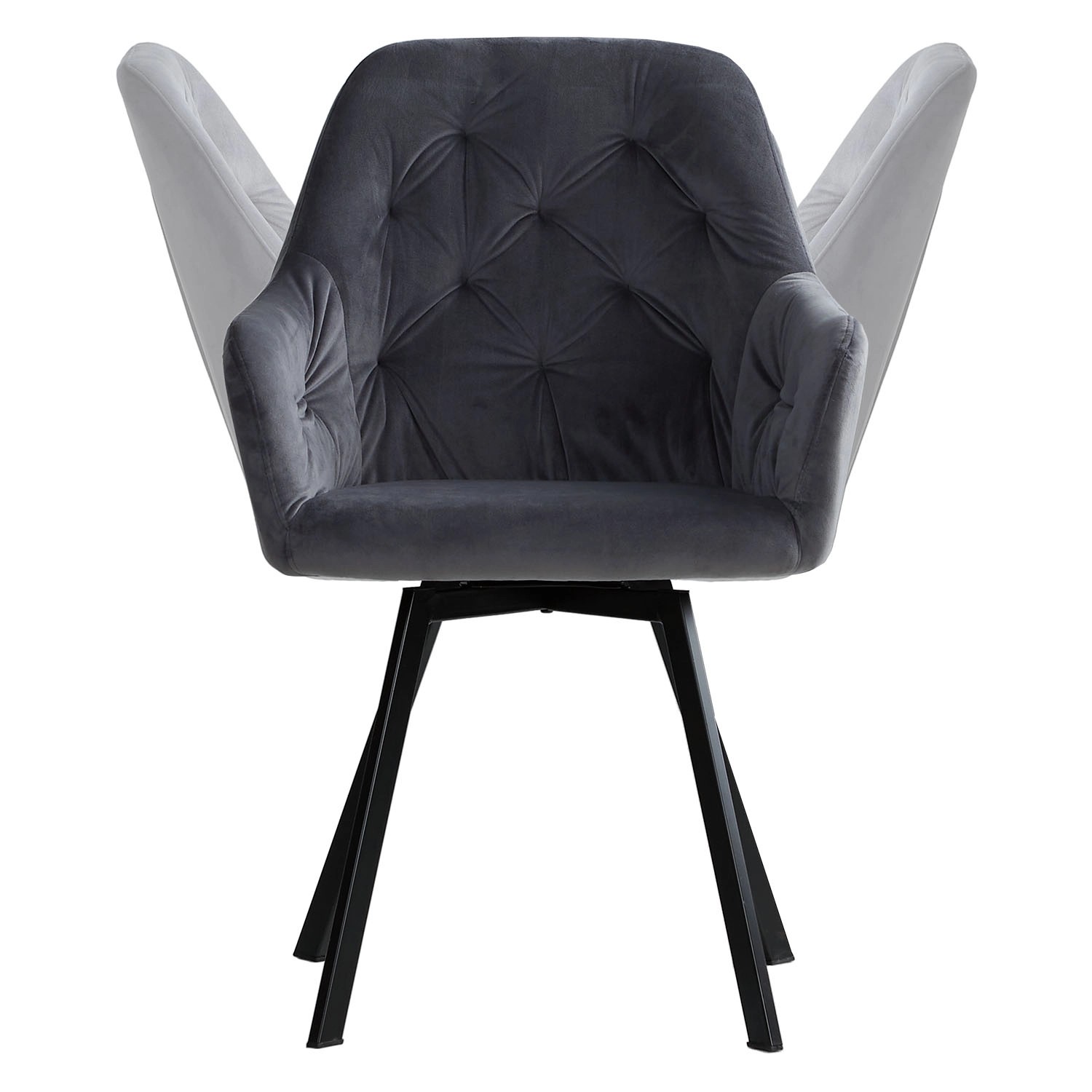 Grauer Homestyle4u Polsterstuhl, 4er Set, drehbar, Samtbezug, schwarze Metallfüße. Esszimmerstuhl.