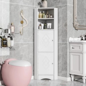 PXloue Badschrank Badezimmerschrank  36.5x36.5x15.5 cm Weiß mit Türen offenen Fächern und Einlegeboden