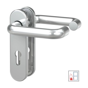 Edelstahl Feuerschutzbeschlag mit Kurzschild und U-Form Drücker für Türen.