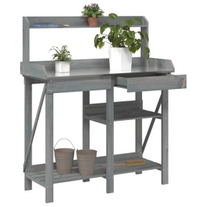 vidaXL Pflanztisch mit Ablagen Grau Massivholz Tanne 368433