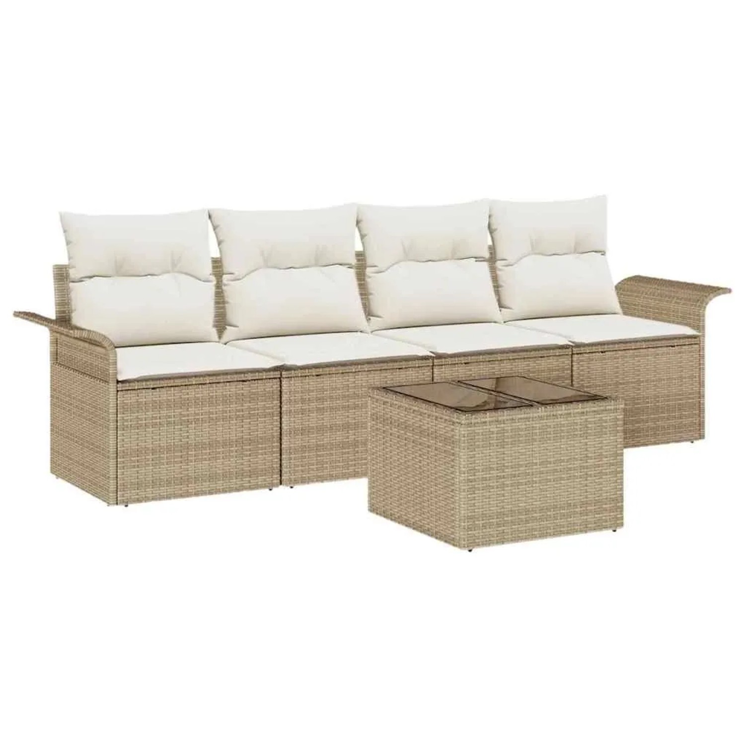 vidaXL Gartensofa-set mit Kissen 5-Tlg Beige und Creme Poly-Rattan 3353900 günstig online kaufen