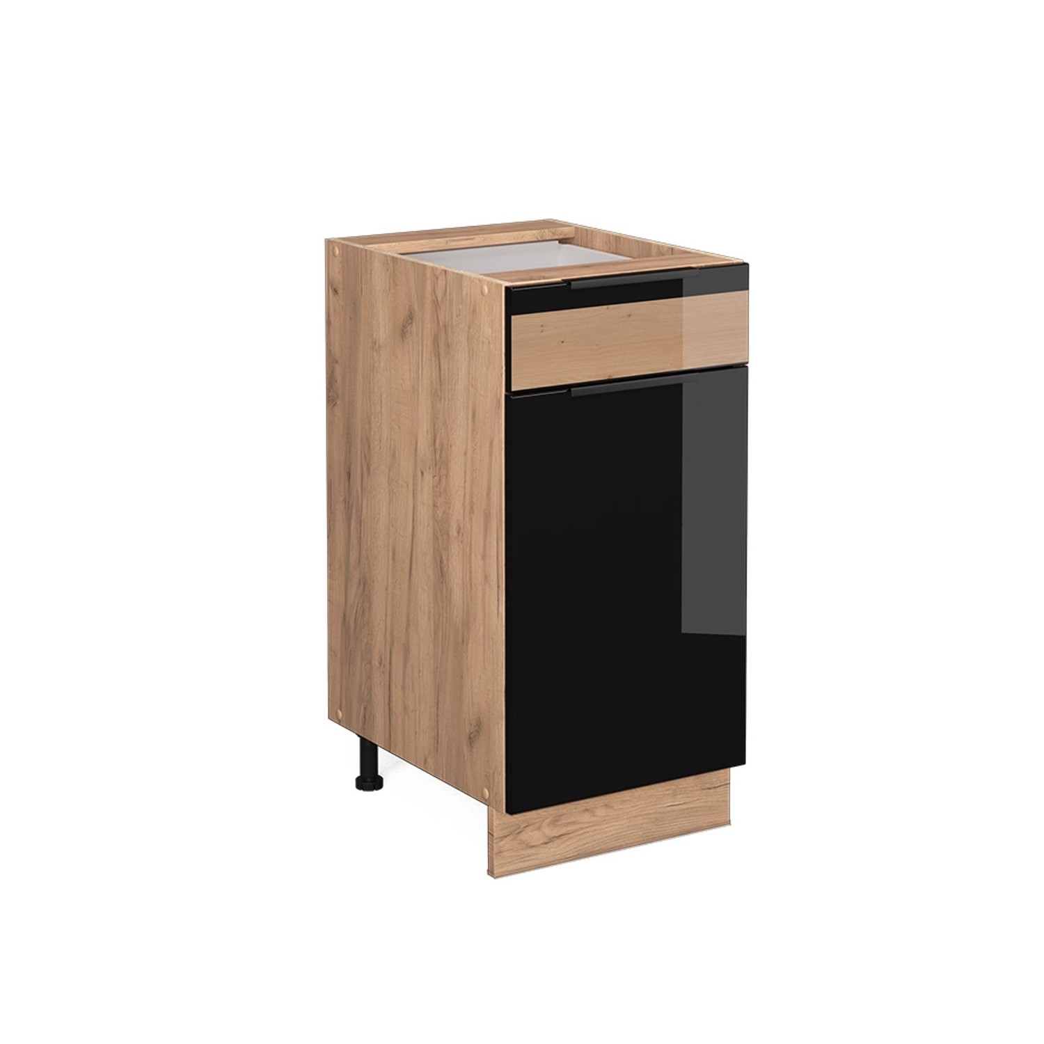 Vicco Küchenunterschrank Fame-Line Schwarz-Eiche Hochglanz/Goldkraft Eiche 40 cm ohne Arbeitsplatte