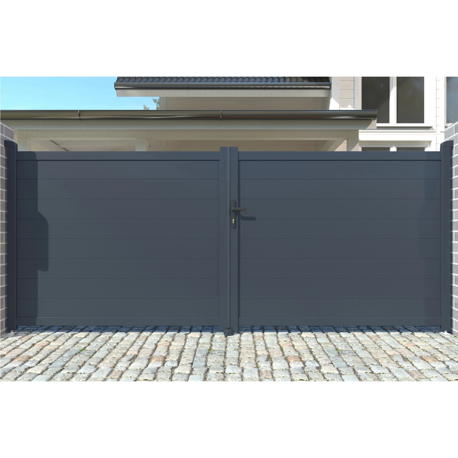Casanoov Flügeltor 3M Eiger H 140Cm Graues Aluminium & 2 Pfosten 20X20Cm H günstig online kaufen