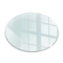Transparente, runde Glasplatte (70x70 cm) als Funkenschutz für Kamin oder Ofen.