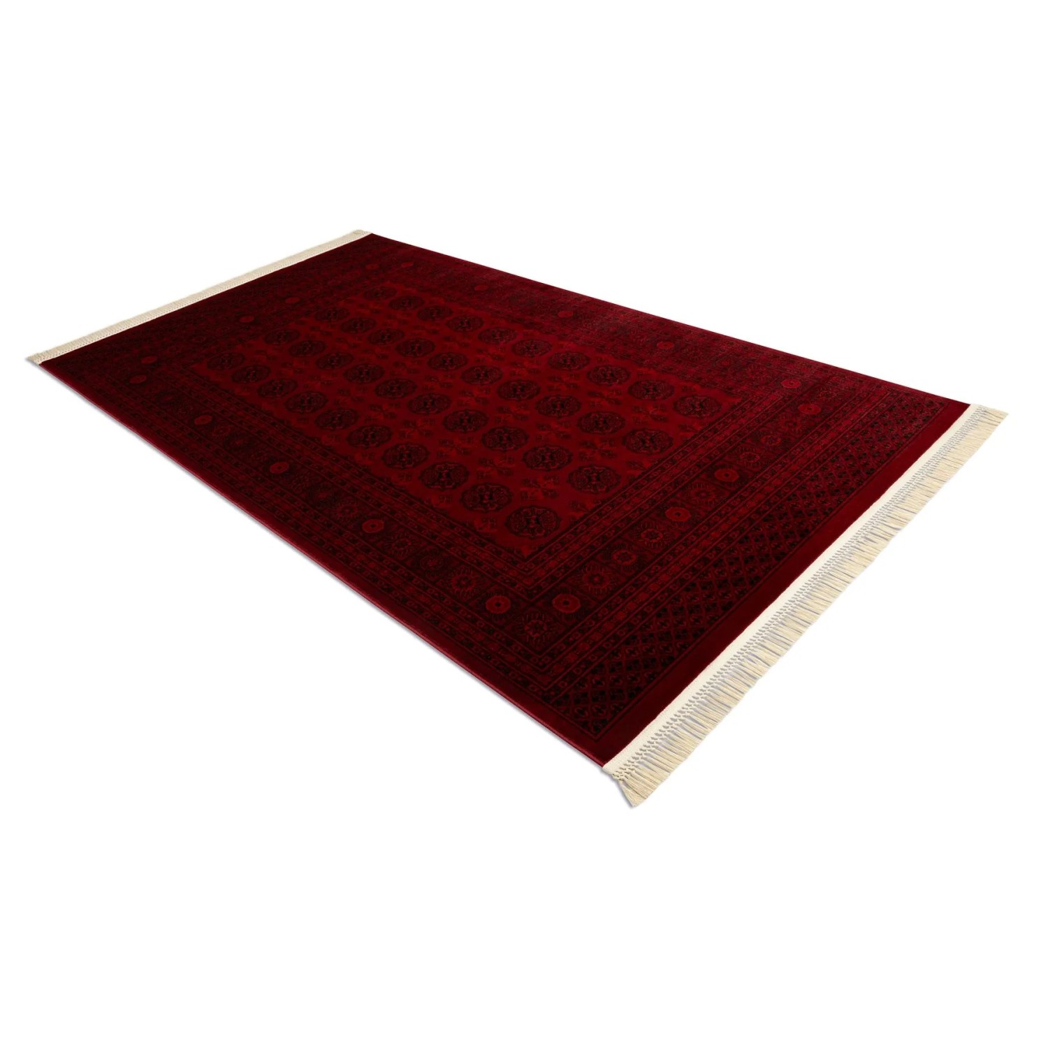 Roter RugsX Orient Teppich 100x200cm mit klassischem Muster und hellen Fransen. Aus robustem Polypropylen.