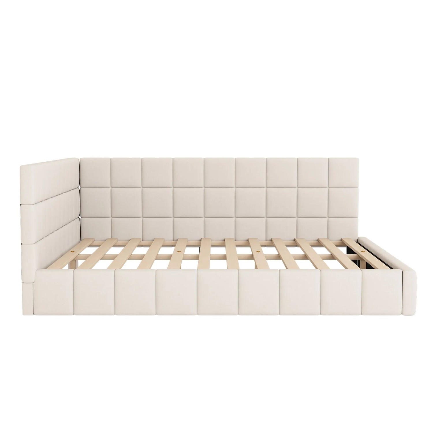 KOMHTOM Polsterbett Schlafsofa 160x200Cm Multifunktionsbett Mit Lattenrost Samt Beige Ohne Matratze