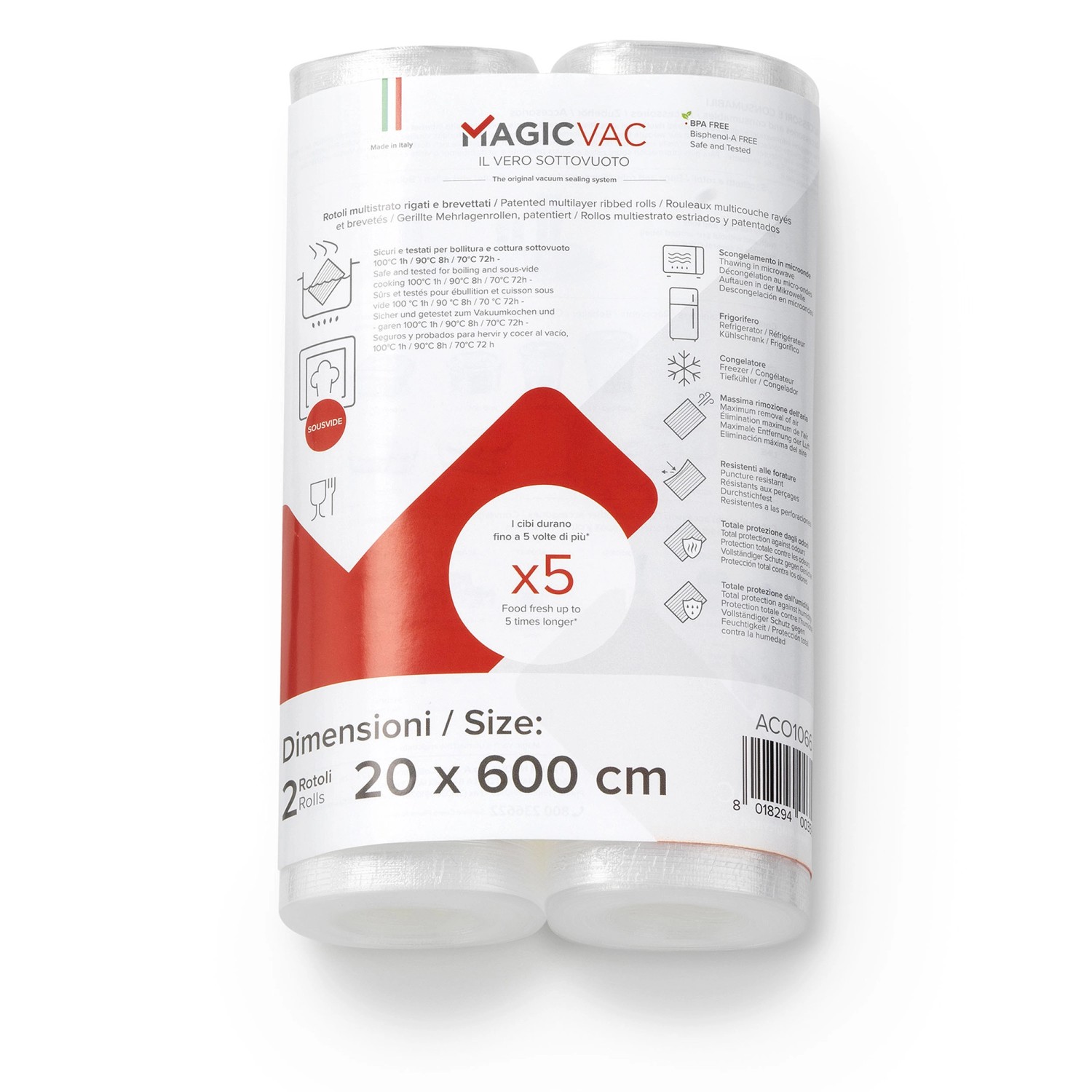 Magic Vac Vakuumierfolienrollen ACO1066 Transparent 20 cm x 600 cm 2 Stück