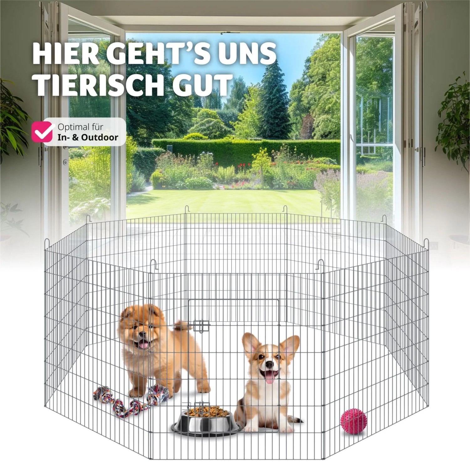 Tectake Freilaufgehege  Fluffy Aus 8 Gitterelementen Inklusive Sicherheitsnetz   204 x 204 x 93 cm Silber_8