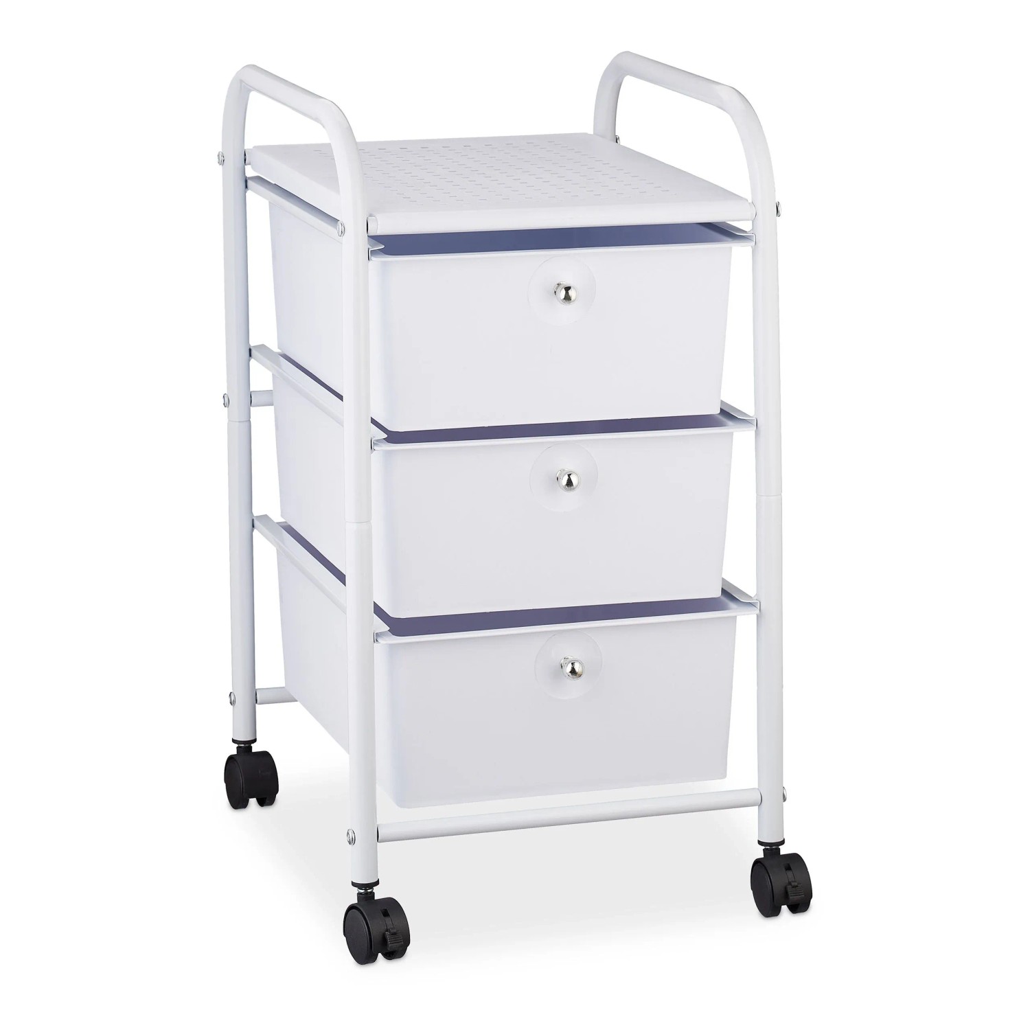 Relaxdays Badrollwagen Kunststoff Eisen Weiß mit 3 Schubladen 60 cm x 33 cm x 39 cm 3,1 kg