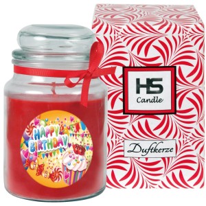 HS Candle Duftkerze Happy Birthday Bonbon Rose Cupcake im Glas mit Geschenkverpackung.