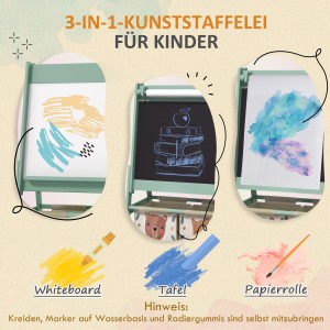 AIYAPLAY Kindertafel 3 in 1: Whiteboard, Kreidetafel und Papierrolle in mintgrün.