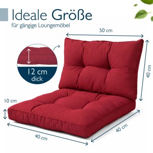 Rotes Beautissu XLuna Lounge Kissen Set für Gartenmöbel. Sitzkissen 40x40x10cm, Rückenkissen 50x40x12cm. Ideal für Outdoor.
