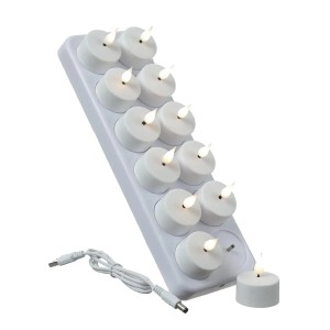 Marelida LED Teelichter, 12er Set mit Ladestation und USB-Kabel, flackernd, warmweiß.