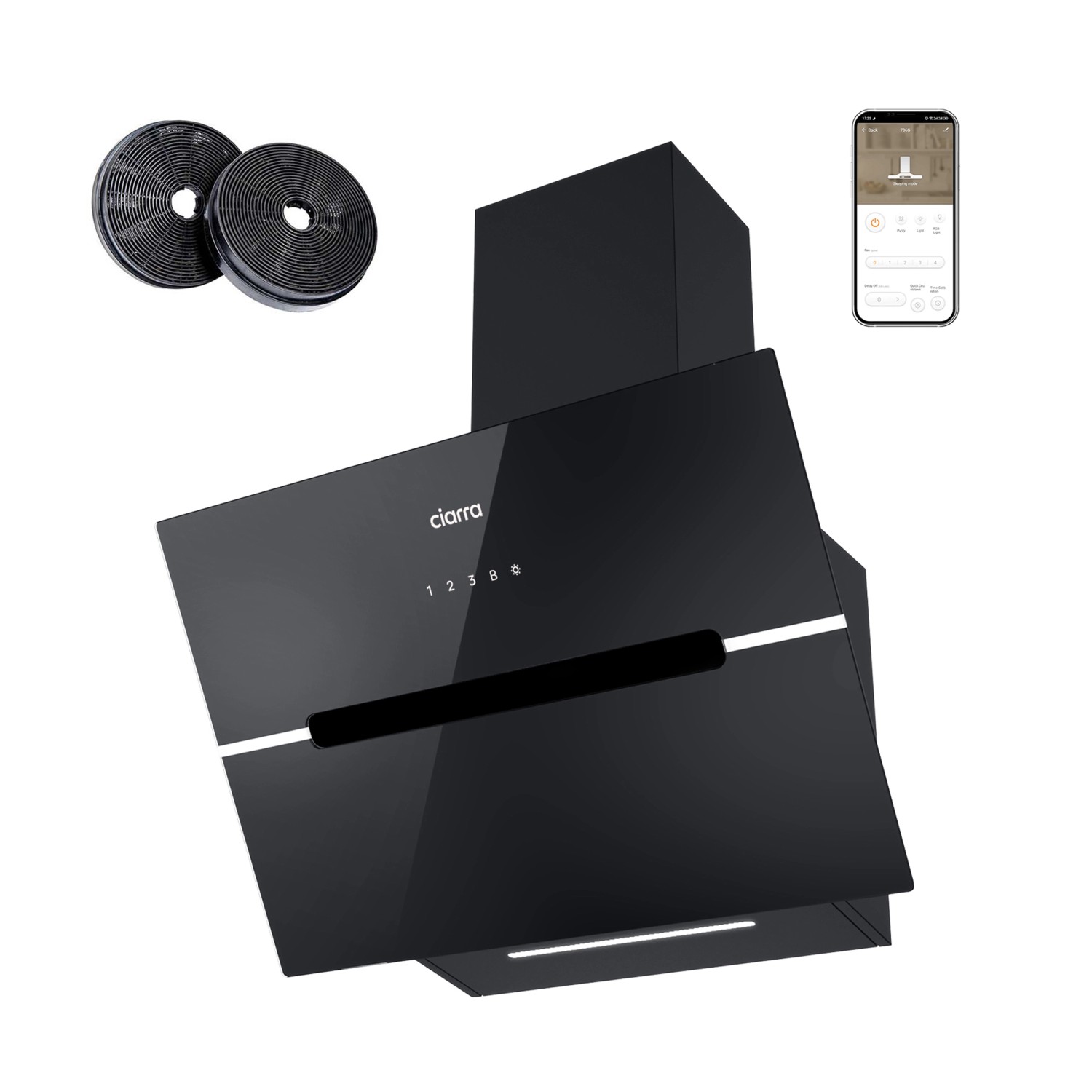 Thumbnail - CIARRA Dunstabzugshaube 60 cm 650 m³/h A+++ Kopffrei WIFI-APP Touch Control VM6736FB