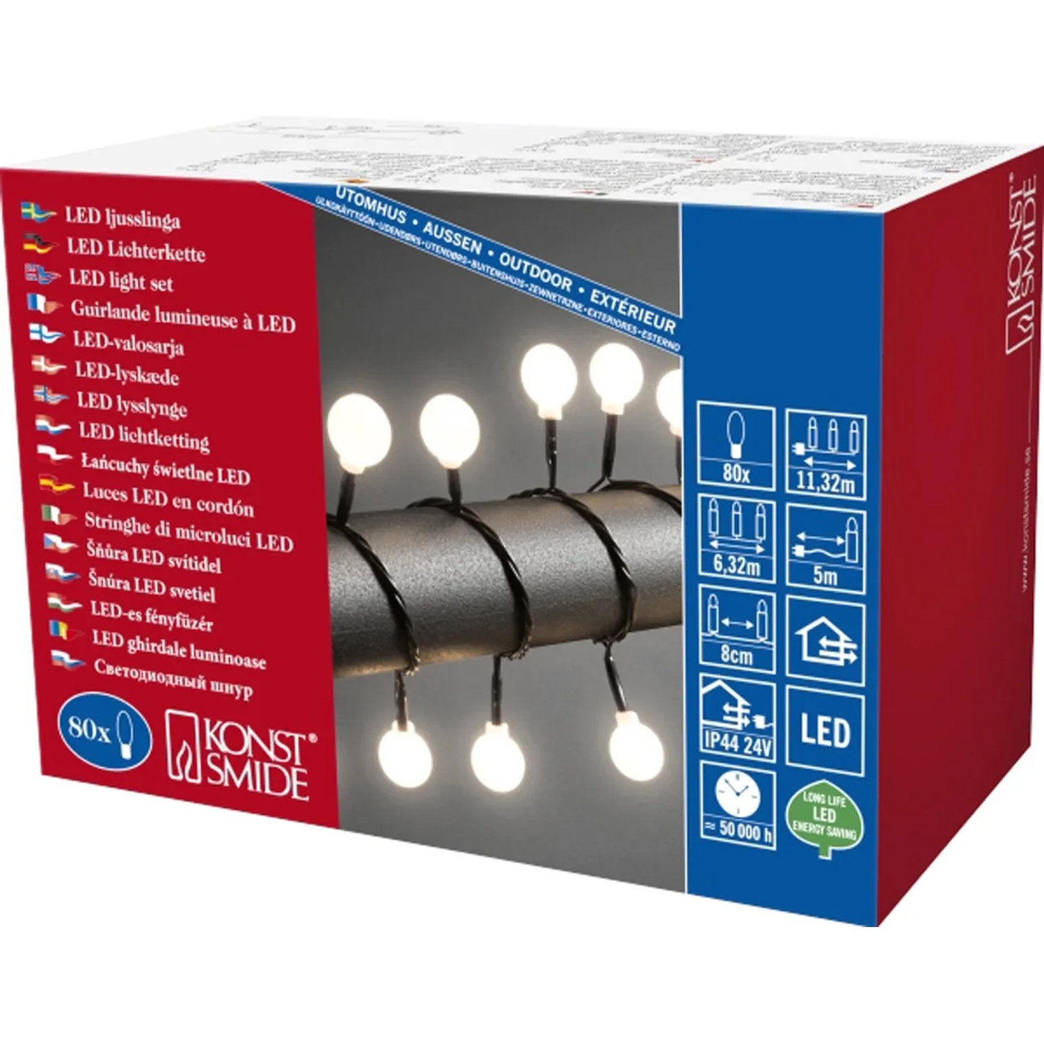Konstsmide LED-Lichterkette Globe, 80 warmweiße LEDs, für Innen & Außen.