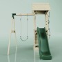 PolarPlay Spielturm Göteborg mit Schaukel, Rutsche in Grün, aus Holz.
