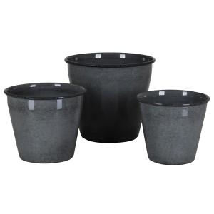 Anthrazitfarbene A.H.G. Metall-Übertöpfe in verschiedenen Größen.