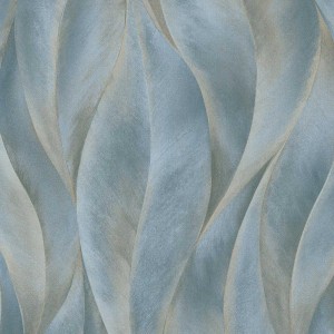 Blaue Vliestapete mit Blattmuster in Goldoptik. Dekorative Tapete für Wohnräume.