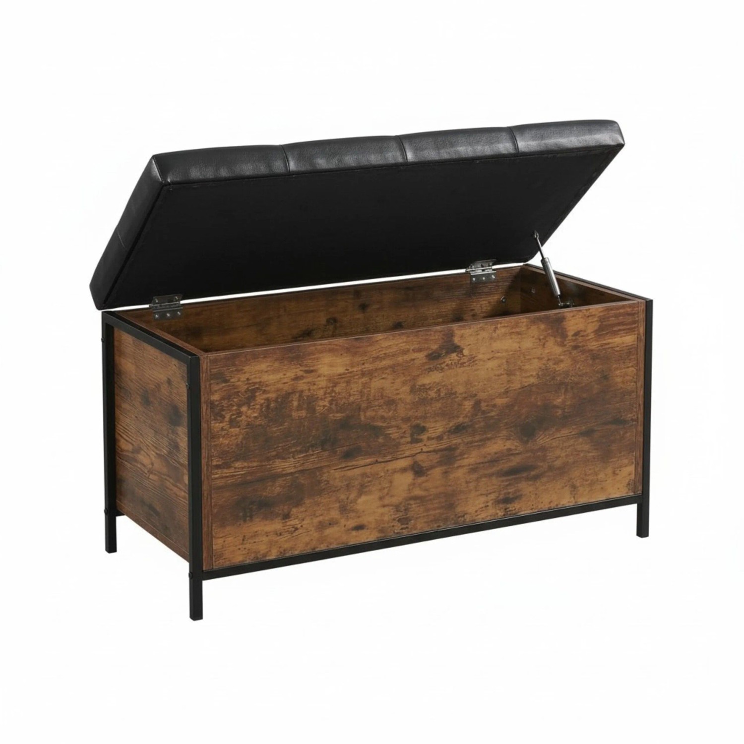 Relaxdays Sitzbank mit Stauraum Kunstleder Dunkelbraun Schwarz Rutschfest 50 cm x 80 cm x 40 cm