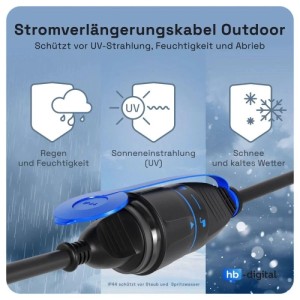hb-digital 20m Strom Verlängerungskabel für Außenbereich H07RN-F IP44 Sicherheitsverschluß
