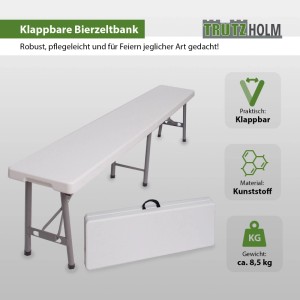 2er Set TRUTZHOLM Bierzeltbank, klappbar, weiß, 180cm. Ideal für Feste und Garten.