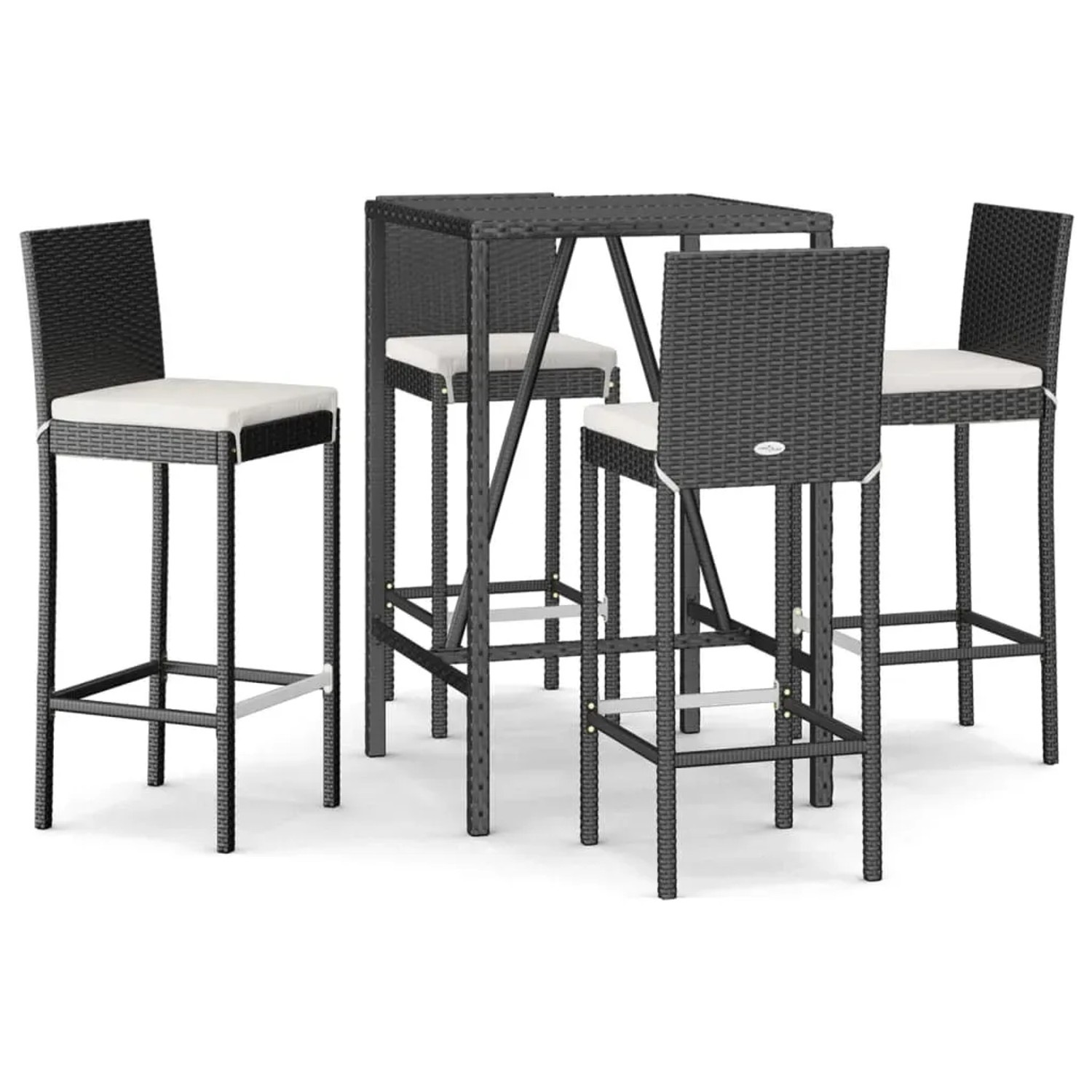 vidaXL 5-Tlg Gartenbar-Set mit Kissen Schwarz Poly Rattan 3187642