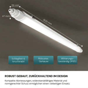 LUXULA LED Feuchtraumleuchte, 60cm, 18W, IP65. Unterbauleuchte für Keller, Garage & Werkstatt.