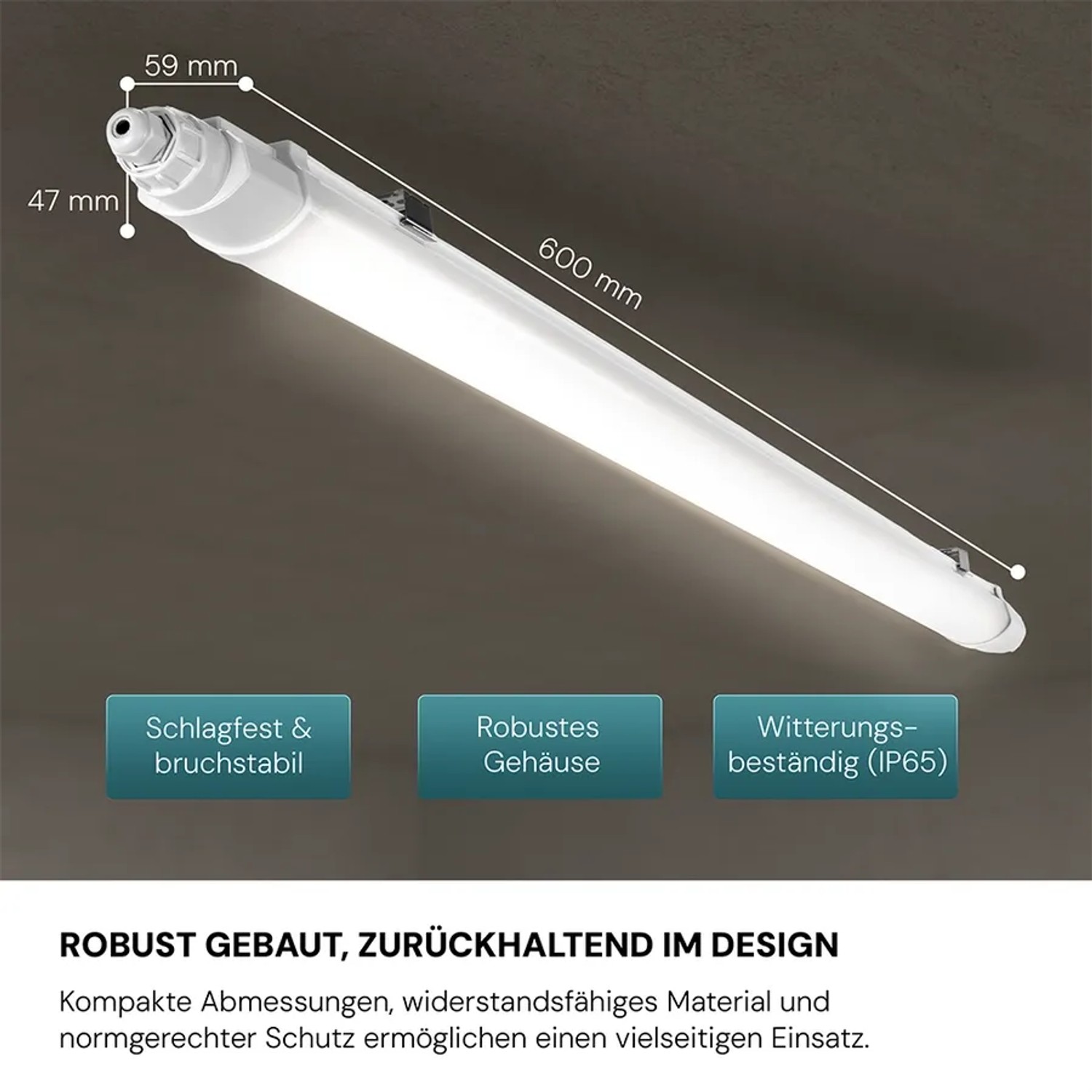 LUXULA LED Feuchtraumleuchte, 60cm, 18W, IP65. Unterbauleuchte für Keller, Garage & Werkstatt.