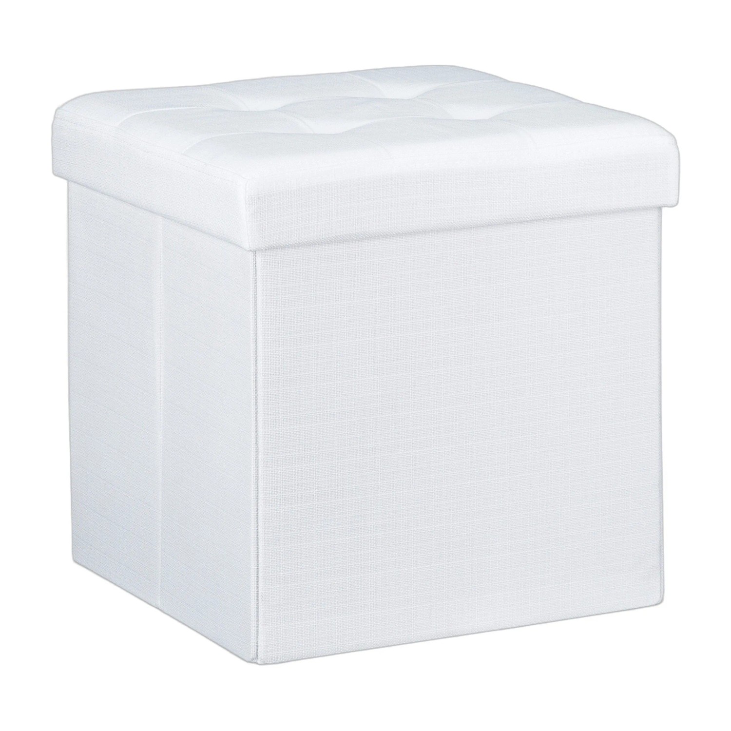 Relaxdays Sitzhocker Leinen Weiß Faltbar Stauraum 38 cm x 38 cm x 38 cm 2,5 kg