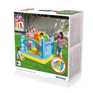 Verpackung des Up, In & Over Regenbogen Trampolins, 175x173x137 cm, für Indoor & Outdoor.