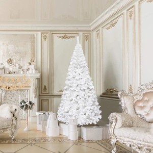 Weißer, künstlicher Costway Weihnachtsbaum, 210 cm hoch, mit 950 PVC-Nadeln und Ständer.