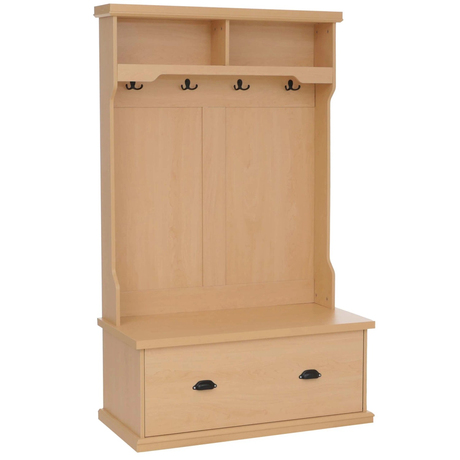 MCW Garderobe P27 4 Haken Staufach Ablage Melamin 163x100x47cm Natur