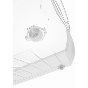 Detailaufnahme: Transparente Aufbewahrungsbox Home XL mit Rollen, ideal zum Verstauen.