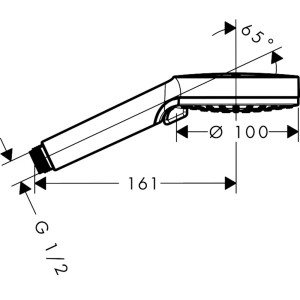 Technische Zeichnung: Hansgrohe Crometta Vario Handbrause, 2 Strahlarten, Weiß-Chrom, Maße