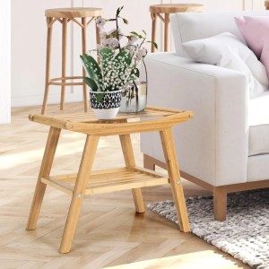 Bambus Badhocker mit Ablage, 52x29x44cm, als Beistelltisch im Wohnzimmer. Robust bis 150kg.