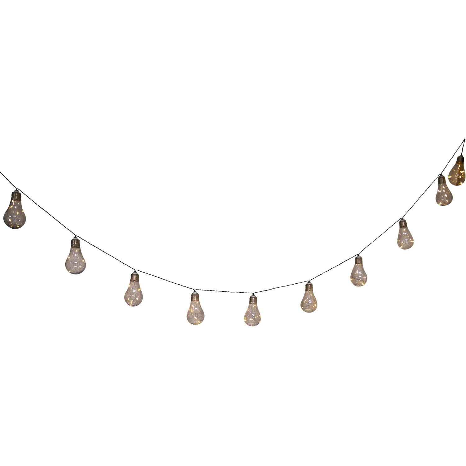 Schwarze 10er LED Solar Lichterkette mit Glühbirnen für den Außenbereich.