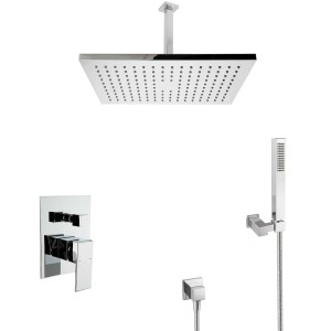 PaulGurkes Unterputz Regendusche Set eckig mit Deckenarm, verchromt.