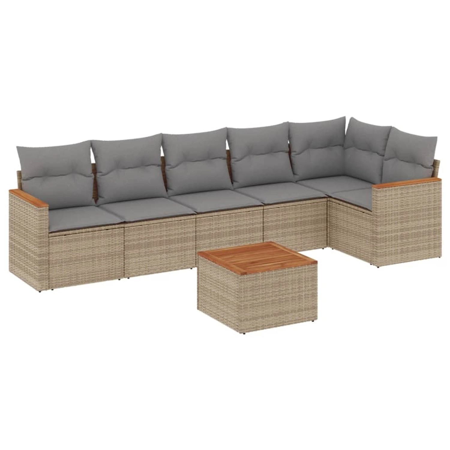 vidaXL 7-Tlg Garten-Sofagarnitur mit Kissen Beige Poly Rattan 3258398