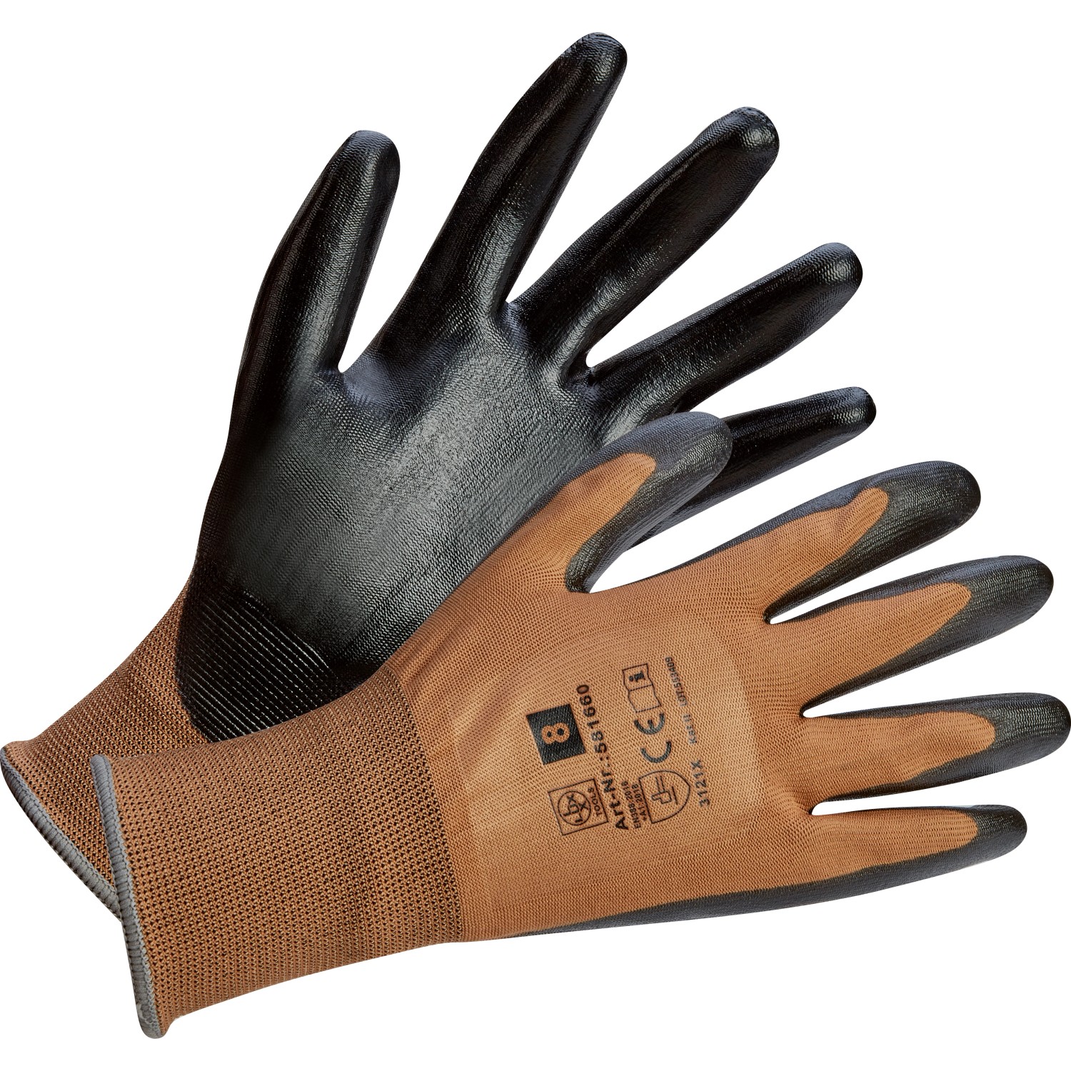 LUX Montagehandschuhe Größe 8, braun/schwarz, mit PU-Beschichtung für Montagearbeiten.