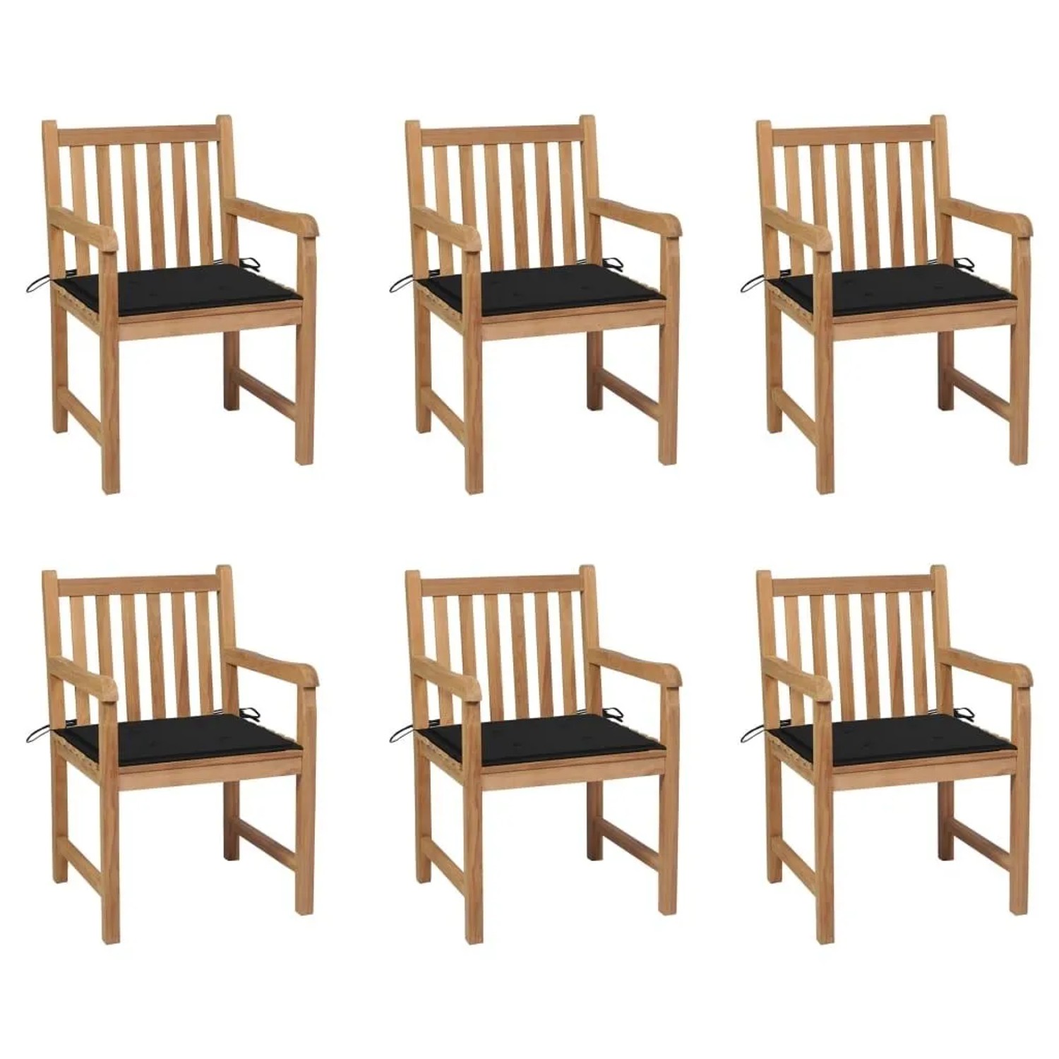 vidaXL Gartenstühle 6 Stk mit Schwarzen Kissen Massivholz Teak 3073038