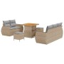 Beiges 8-teiliges Garten-Sofa-Set aus Polyrattan von vidaXL mit Tisch und Hockern.