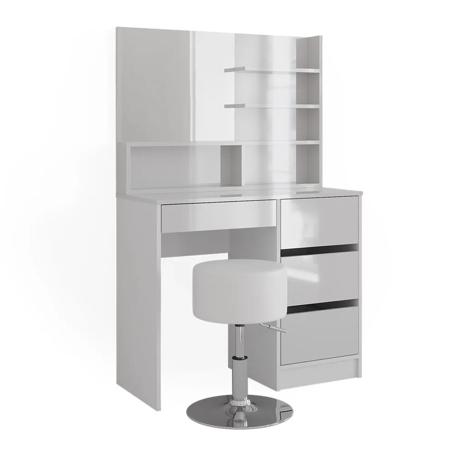 Vicco Schminktisch Sherry Weiß 90 x 140 mit Spiegelregal und Hocker