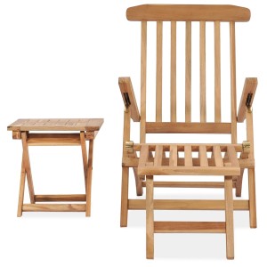 VidaXL Gartenliege mit Fußstütze und Tisch aus Teak Massivholz, zusammenklappbar.
