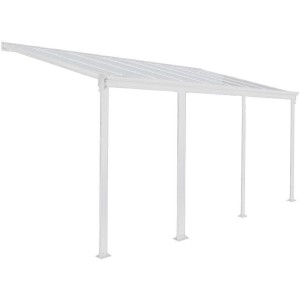 Weiße Home Deluxe Terrassenüberdachung Solis aus Alu mit Hohlkammerplatten.