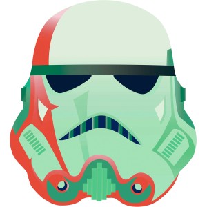 Komar Vliesfototapete Dot Star Wars, Ø 125cm, zeigt Stormtrooper Helm in Grün- und Rottönen.