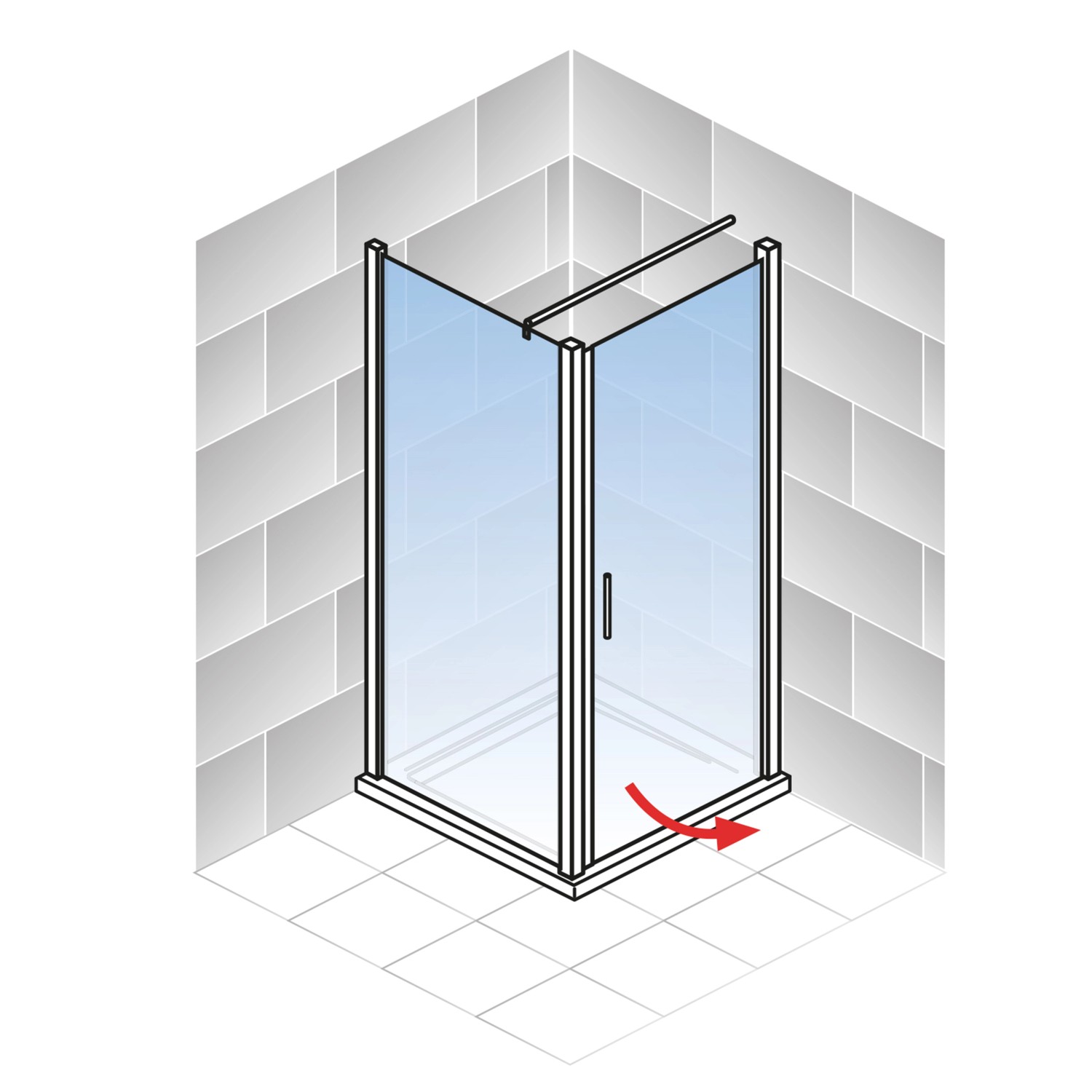 Schulte Alexa Style 2.0 Duschwand mit Drehtür und Seitenwand, klares Glas, Eckeinbau.