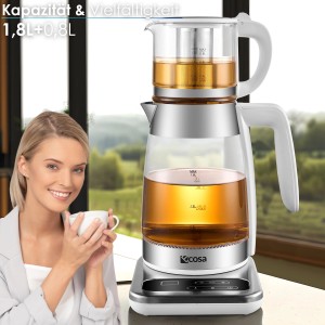 Ecosa EO-695 Teekocher mit Temperatureinstellung BPA-Frei 1,8L  2200 Watt Weiß