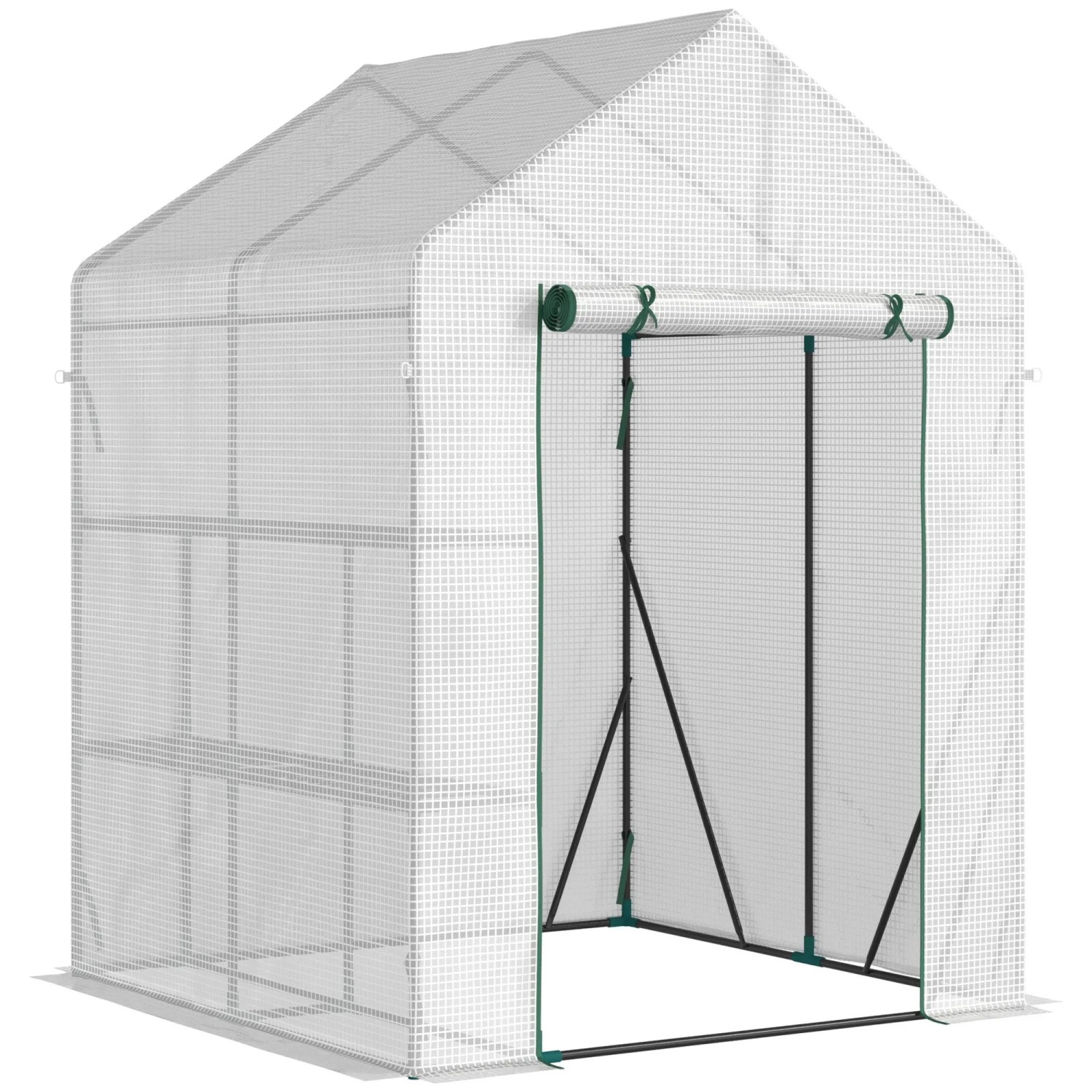 Furnicato Foliengewächshaus Begehbar 4 Regalebenen 143x143x195 Cm Weiß